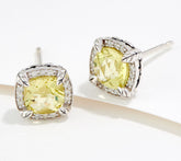JAI Sterling Silver Lemon Quartz Gem & Diamond Stud Earrings